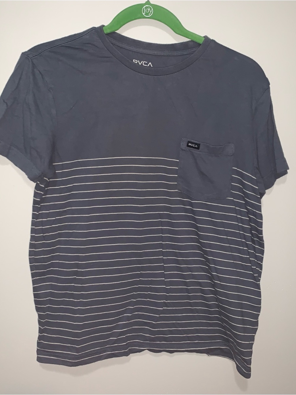 RVCA Men's Navy Blue Striped Pocket Tee
